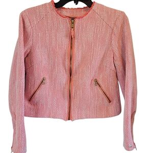 Tommy Hilfiger Pink Orange White Tweed Zip Up Jacket
